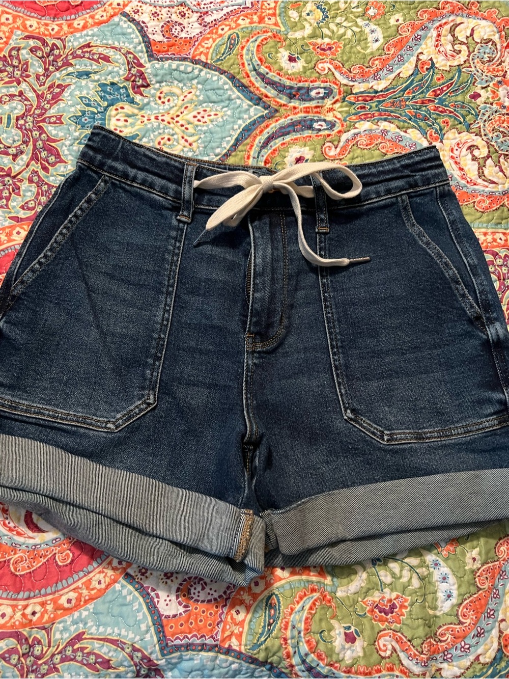 Judy Blue Women's Dark Blue Denim Drawstring Shorts